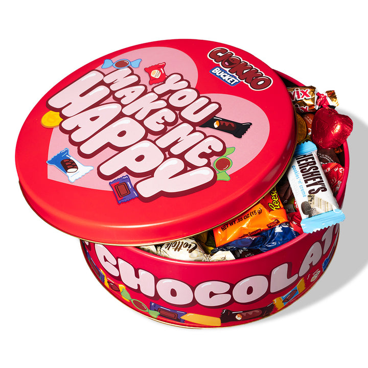 Ciokko Bucket “Du machst mich glücklich”, 1 kg Dose Pralinen zum Zusammenstellen mit den Lieblingsgeschmäckern deines Partners
