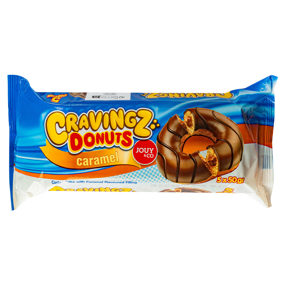 Jouy&Co Cravingz Donuts Caramel, 5 Donuts gefüllt mit Karamellcreme und mit Schokolade überzogen, 50g