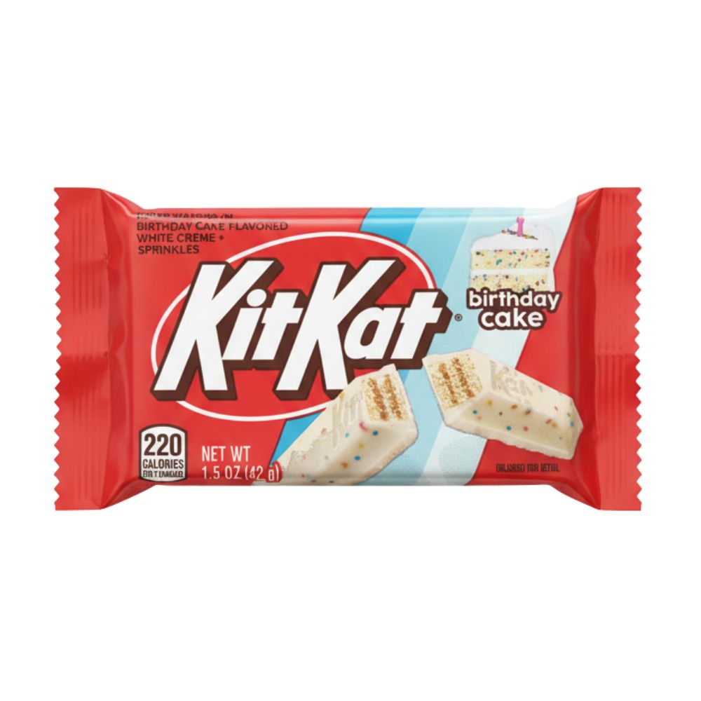 Kit Kat Birthday Cake Limited Edition, barretta di wafer ricorperto da cioccolato bianco da 42g
