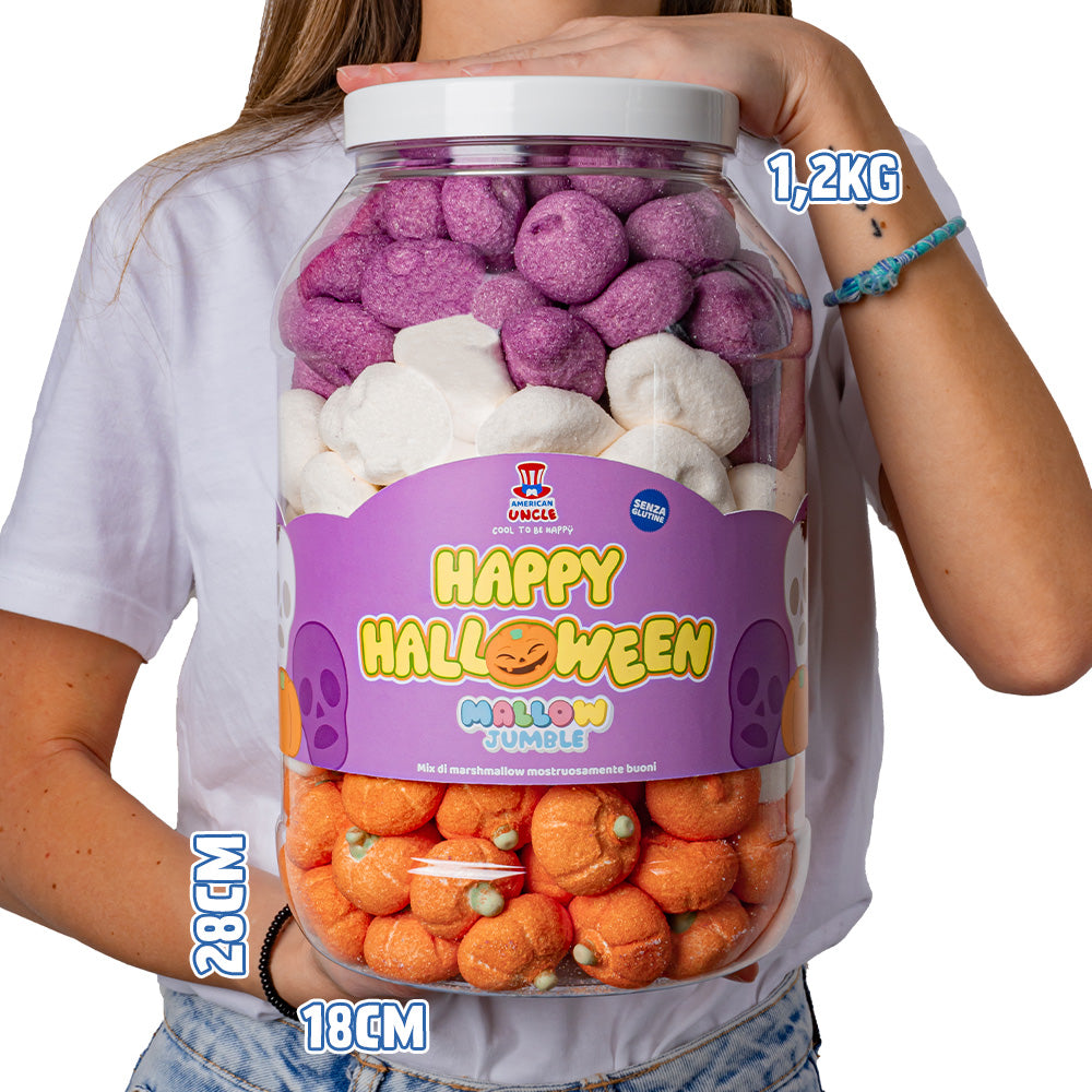 Mallow Jumble "Frohes Halloween", Glas von marshmallow zum Zusammenstellen mit deinen Lieblingsgeschmäckern