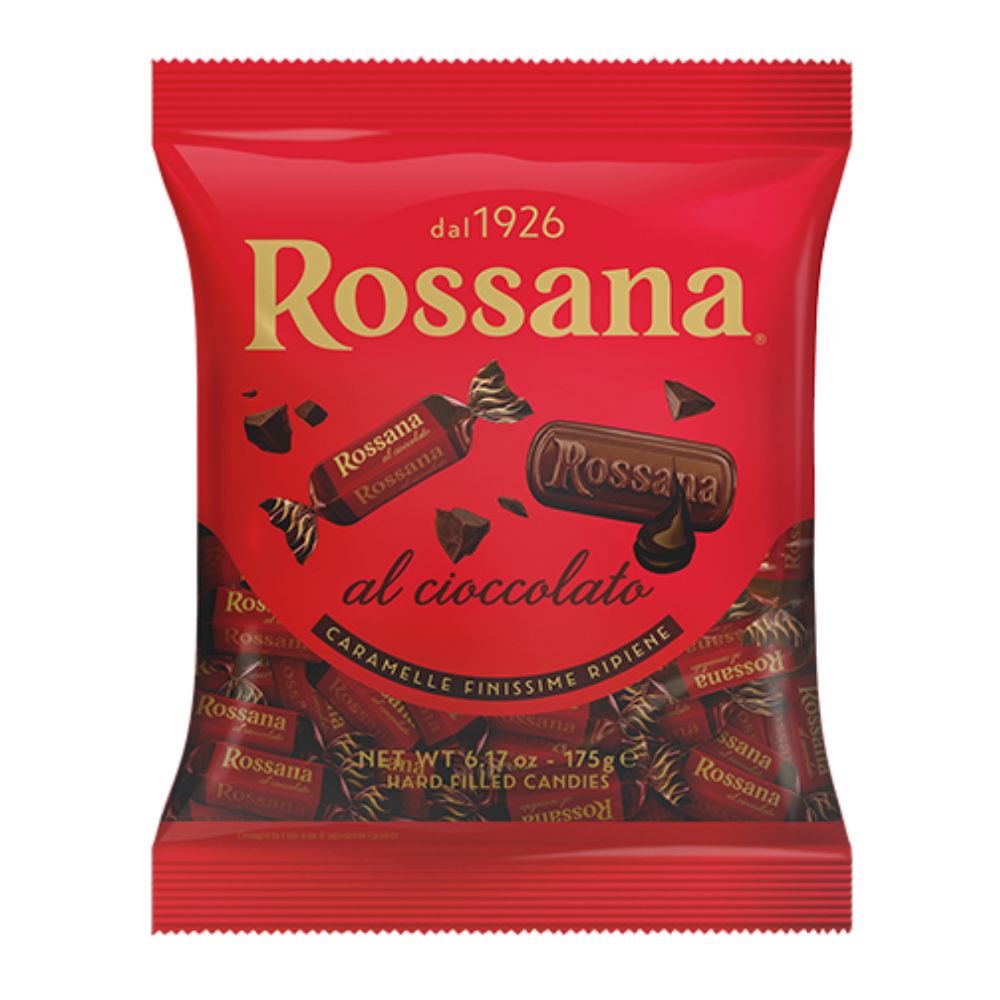 Confezione da 175g, caramelle ripiene al cioccolato Rossana.