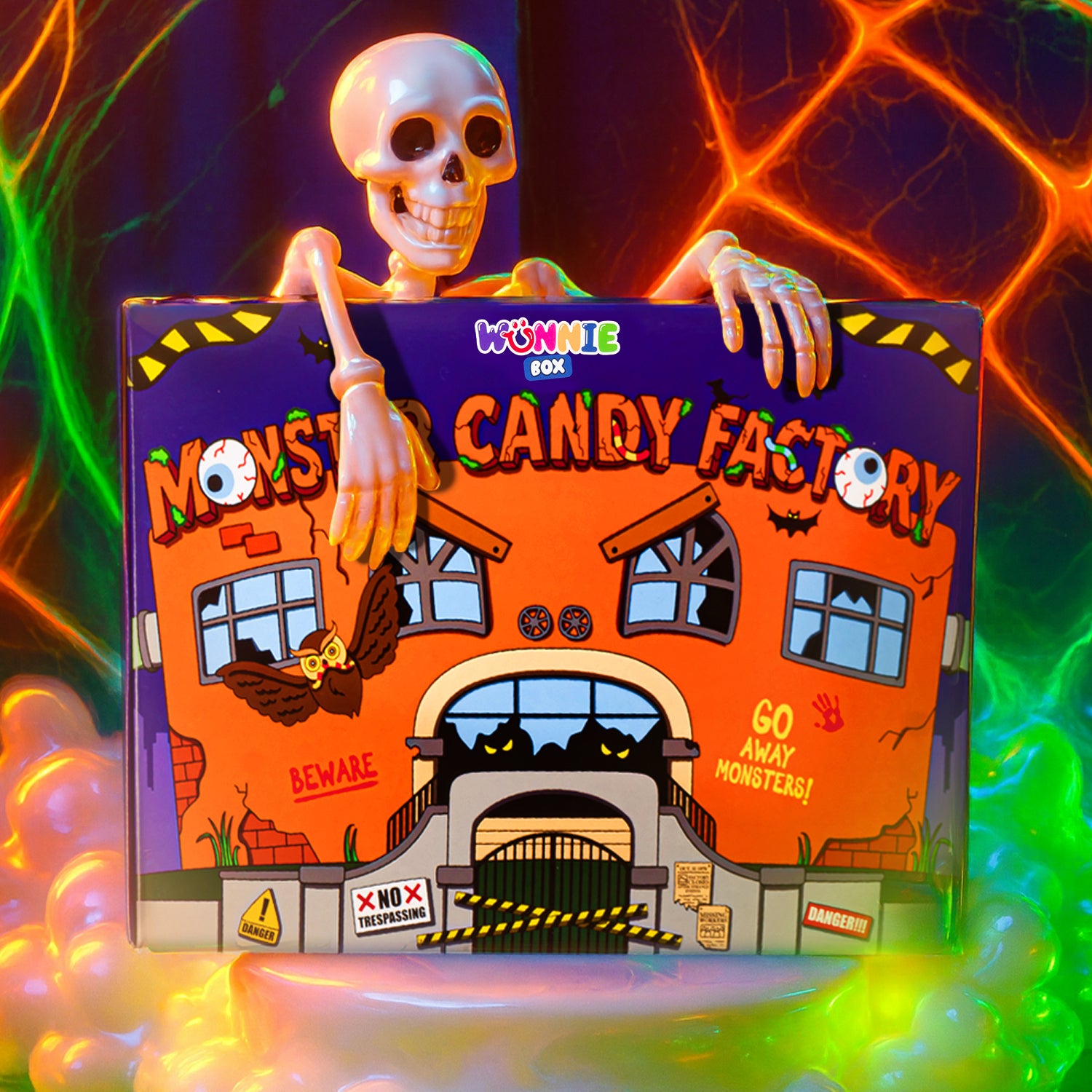 Wunnie box halloween chiusa con teschio appoggiato