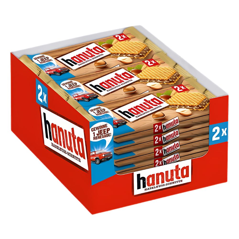Ferrero Hanuta, Waffel gefüllt mit Haselnusscreme 44g (Packung mit 18 Stück)