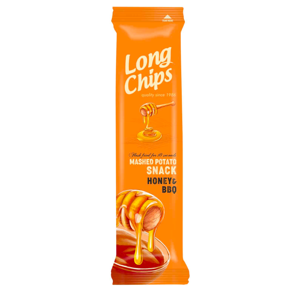 Confezione da 75gg di patatine lunghe al miele e bbq Long Chips