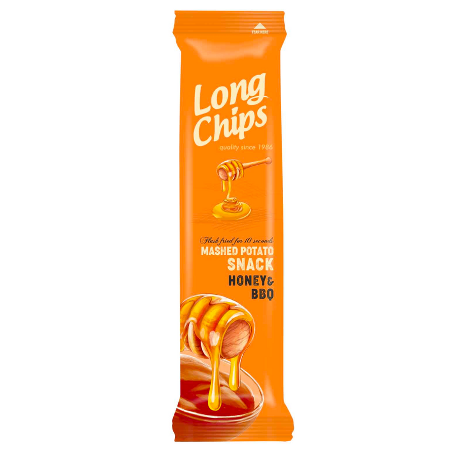 Confezione da 75gg di patatine lunghe al miele e bbq Long Chips