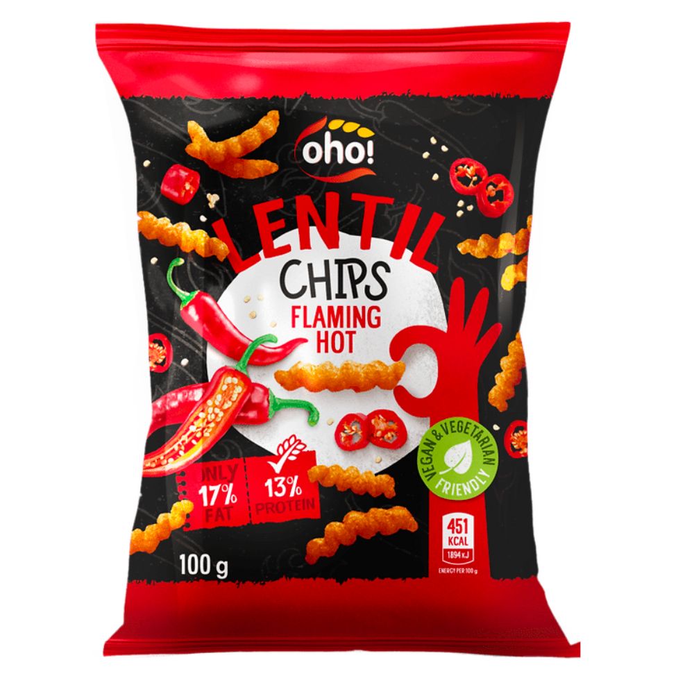 Oho Lentil Chips Flaming Hot pikante Linsenchips 100g American Uncle Oho Lentil Chips Flaming Hot pikante Linsenchips 100g American Uncle