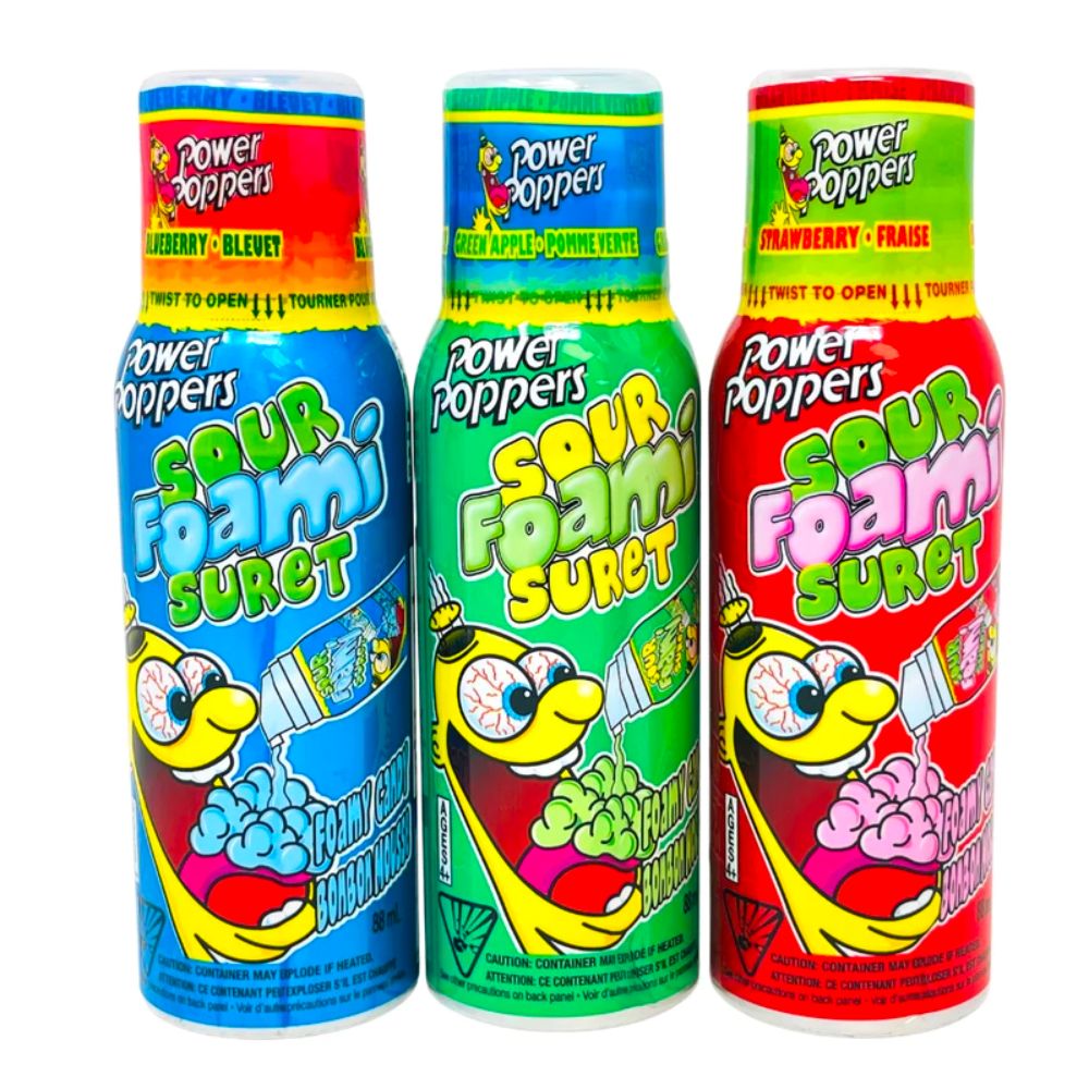 poppers aufbewahrung Power Poppers Candy Sour Foam - schaumiges Spray-Bonbon mit Überraschungsgeschmack zwischen grüner Apfel