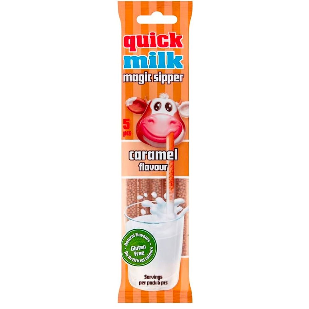 Quick Milk Magic Sipper Karamellgeschmack, Strohhalme mit Karamellgeschmack Bonbons 30g