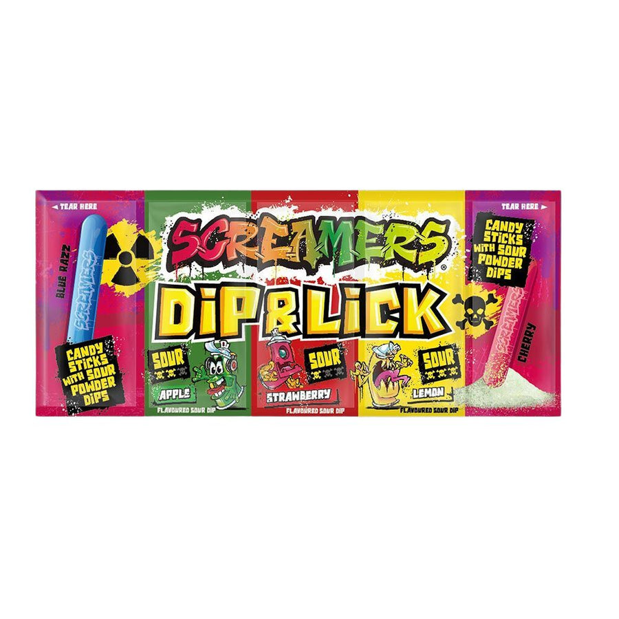 Confezione da 40g di caramelle con polverina aspra alla frutta Screamers Dip & Lick