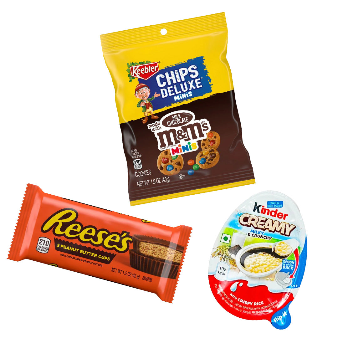 SSSOSWEETY KIT: M&M's Bite Size Cookies, Reese's 2 Erdnussbutterbecher, Kinder Creamy