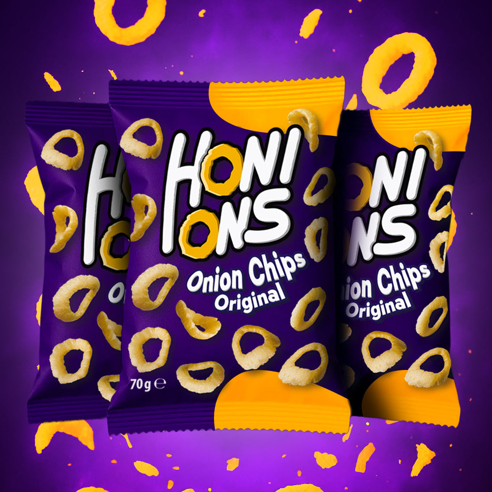 3 pacchetti da 70g di chips di cipolla Honions