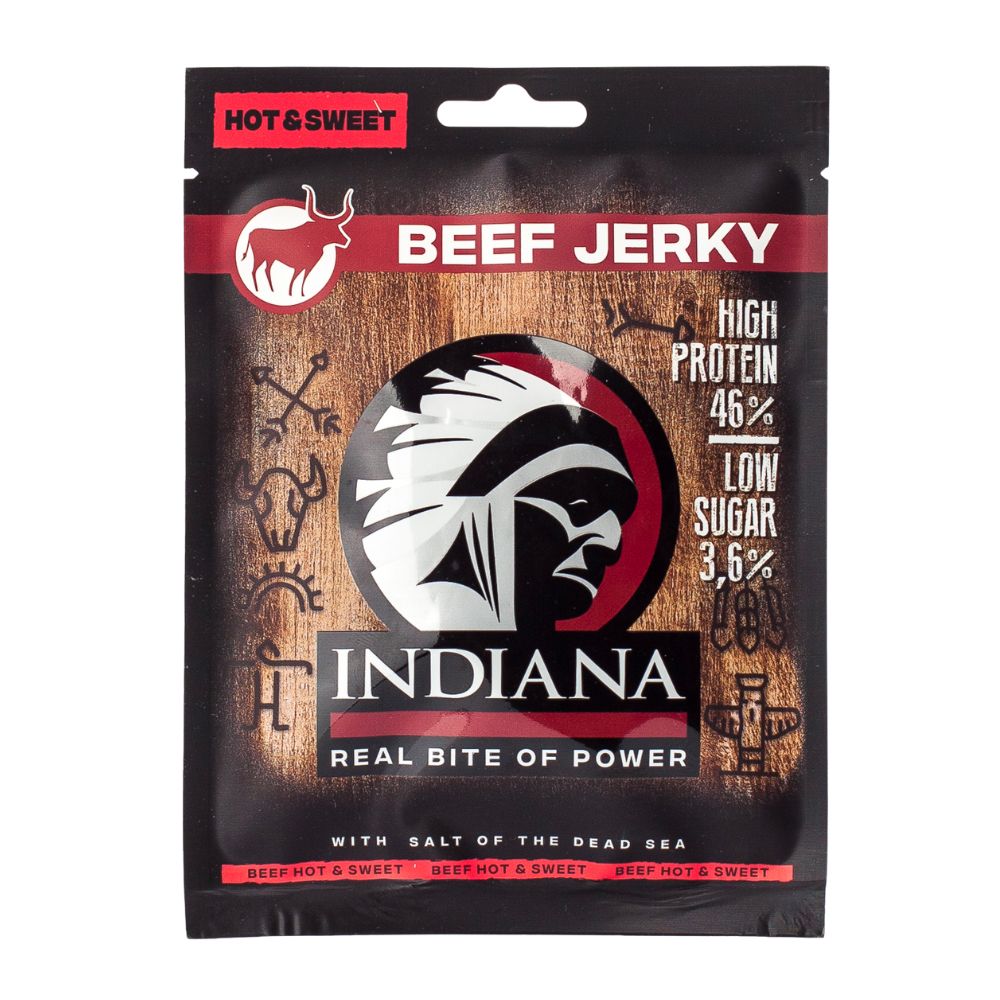 Beef Jerky Indiana Hot&Sweet, süß und scharf getrocknetes Fleisch 25g