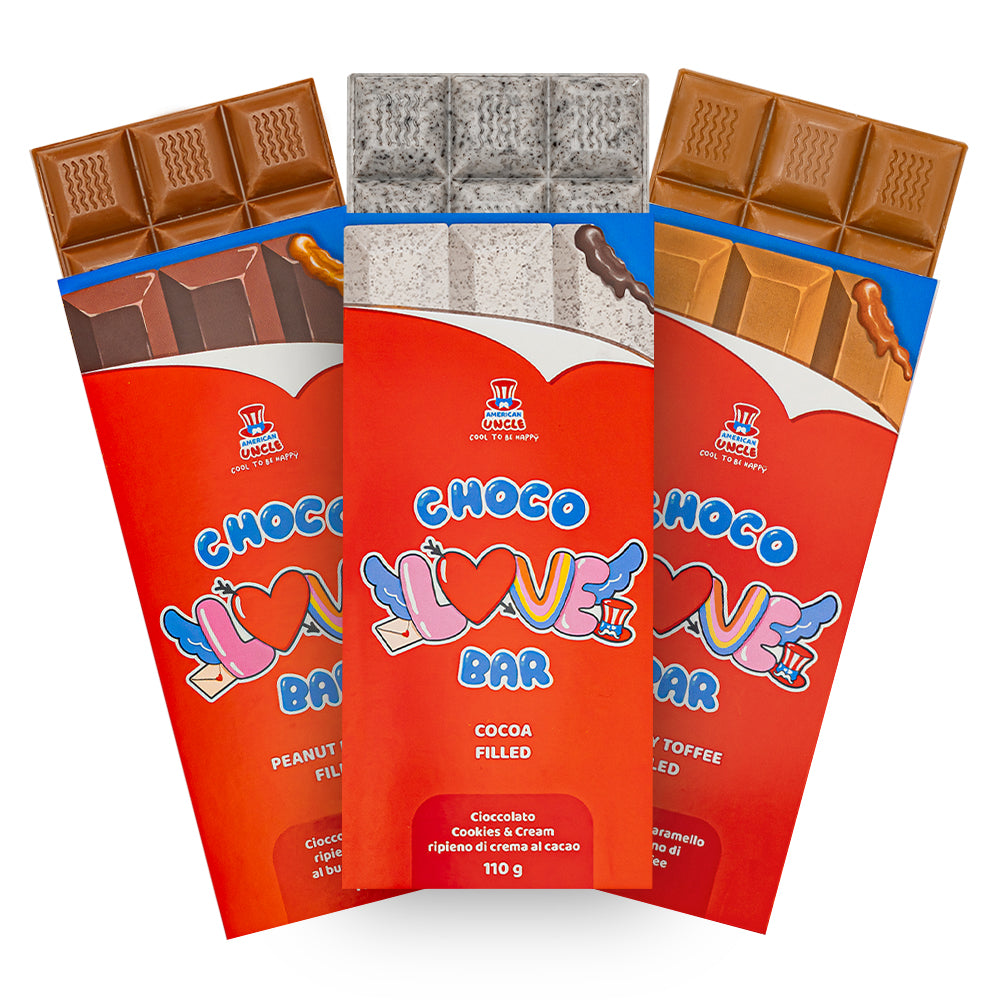 Peanut Butter gefüllte Choco Love Bar + Creamy Toffee gefüllte Choco L ...