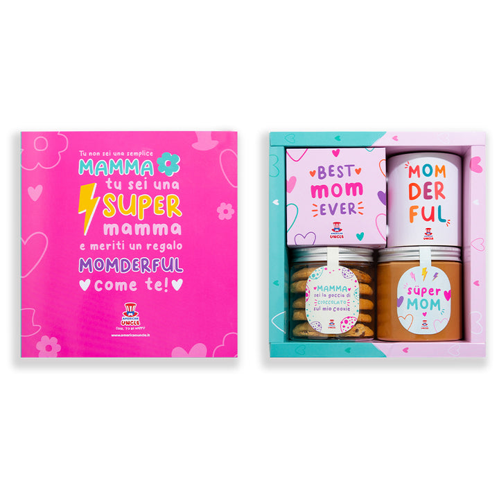 Mom Geschenk Box, Geschenkbox für die Mama mit Keksen in verschiedenen Geschmacksrichtungen, gesalzene Karamellcreme und Momderful Tasse