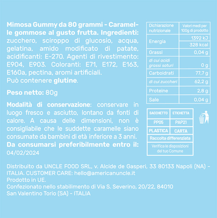 Mimosa Gummy, Tüte mit Gummibonbons für eine Superfrau mit 80 g