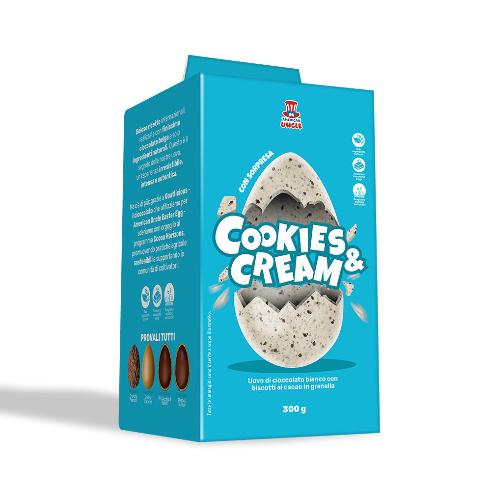 American Uncle Cookies & Cream Osterei, weißes Schokoladenei mit Kakaokeksstückchen, 300 g 