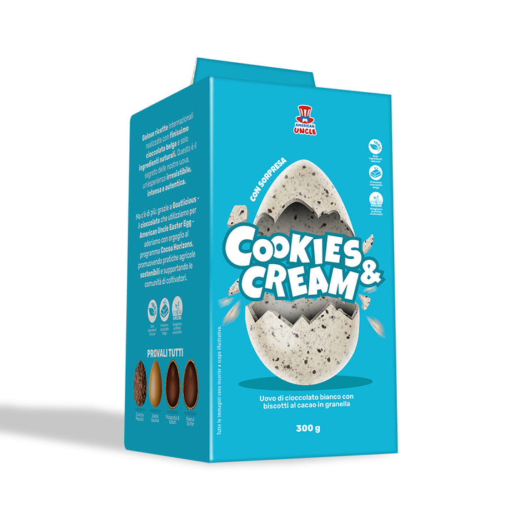 American Uncle Cookies & Cream Osterei, weißes Schokoladenei mit Kakaokeksstückchen, 300 g 