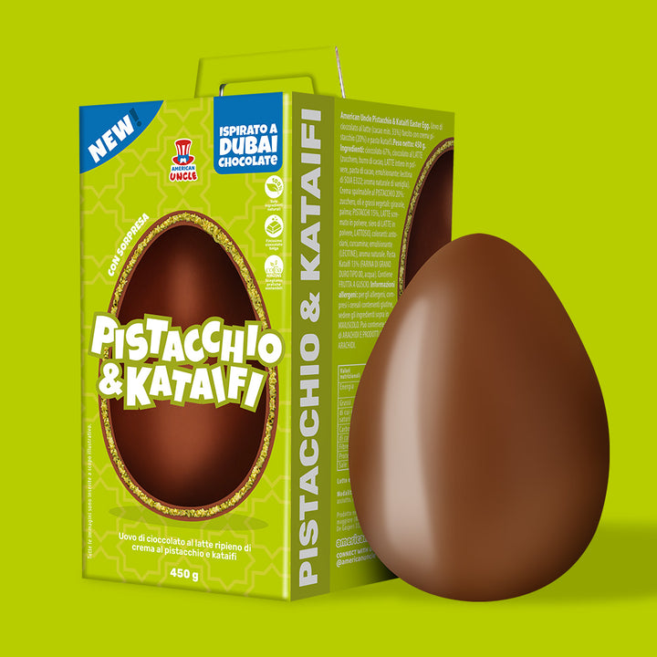 American Uncle Pistazien- & Kataifi-Osterei, Oster-Ei Dubai-Schokolade - Vollmilchschokolade gefüllt mit Pistazien- und Kataifi-Creme, 450 g 