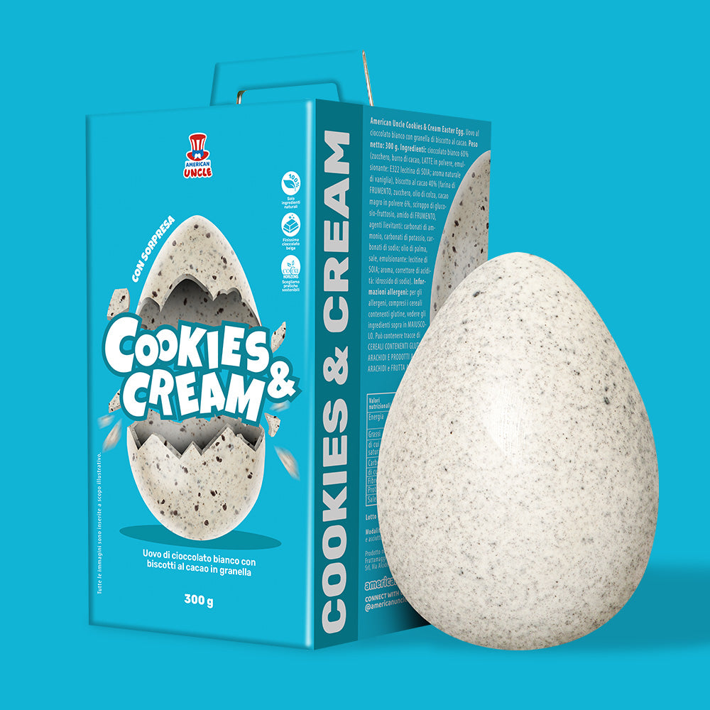 American Uncle Cookies & Cream Osterei, weißes Schokoladenei mit Kakaokeksstückchen, 300 g 