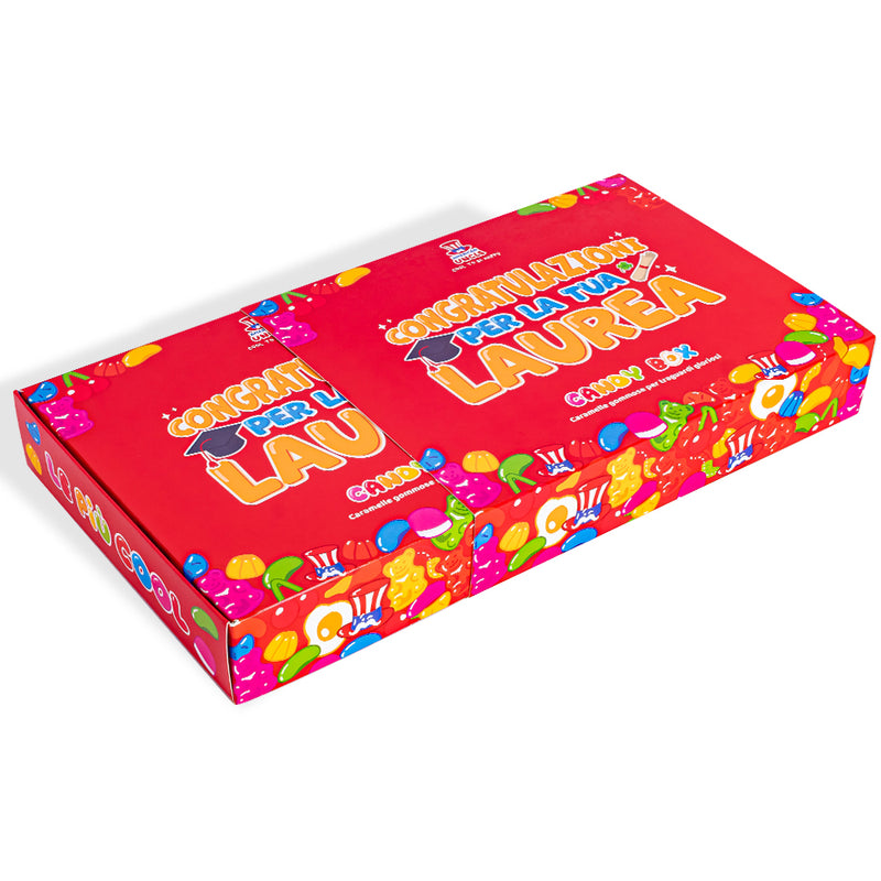 Candy box Glückwünsche zu deinem Abschluss, Zusammenstellbare Gummibonbon-Box mit den Lieblingen des Absolventen