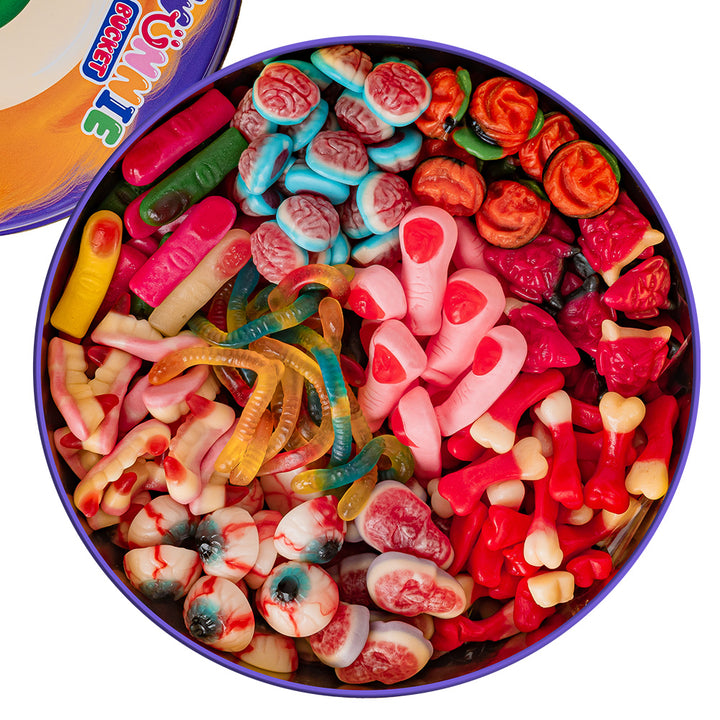 Wunnie Bucket "Frohes Halloween", 3kg Dose mit Gummibärchen, die du mit deinen Lieblingsgeschmäckern zusammenstellen kannst 