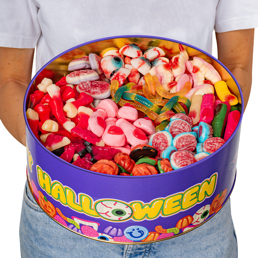 Wunnie Bucket "Frohes Halloween", 3kg Dose mit Gummibärchen, die du mit deinen Lieblingsgeschmäckern zusammenstellen kannst 