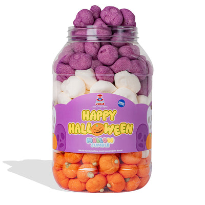 Mallow Jumble "Happy Halloween", Glas mit Marshmallows zum Selberzusammenstellen mit Ihren Lieblingsgeschmacksrichtungen.