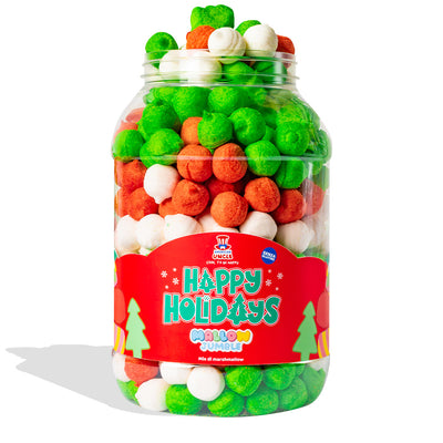 Marshmallow-Mischung “Happy Holidays”, Glas mit Marshmallows zum selbst Gestalten nach deinem Lieblingsgeschmack