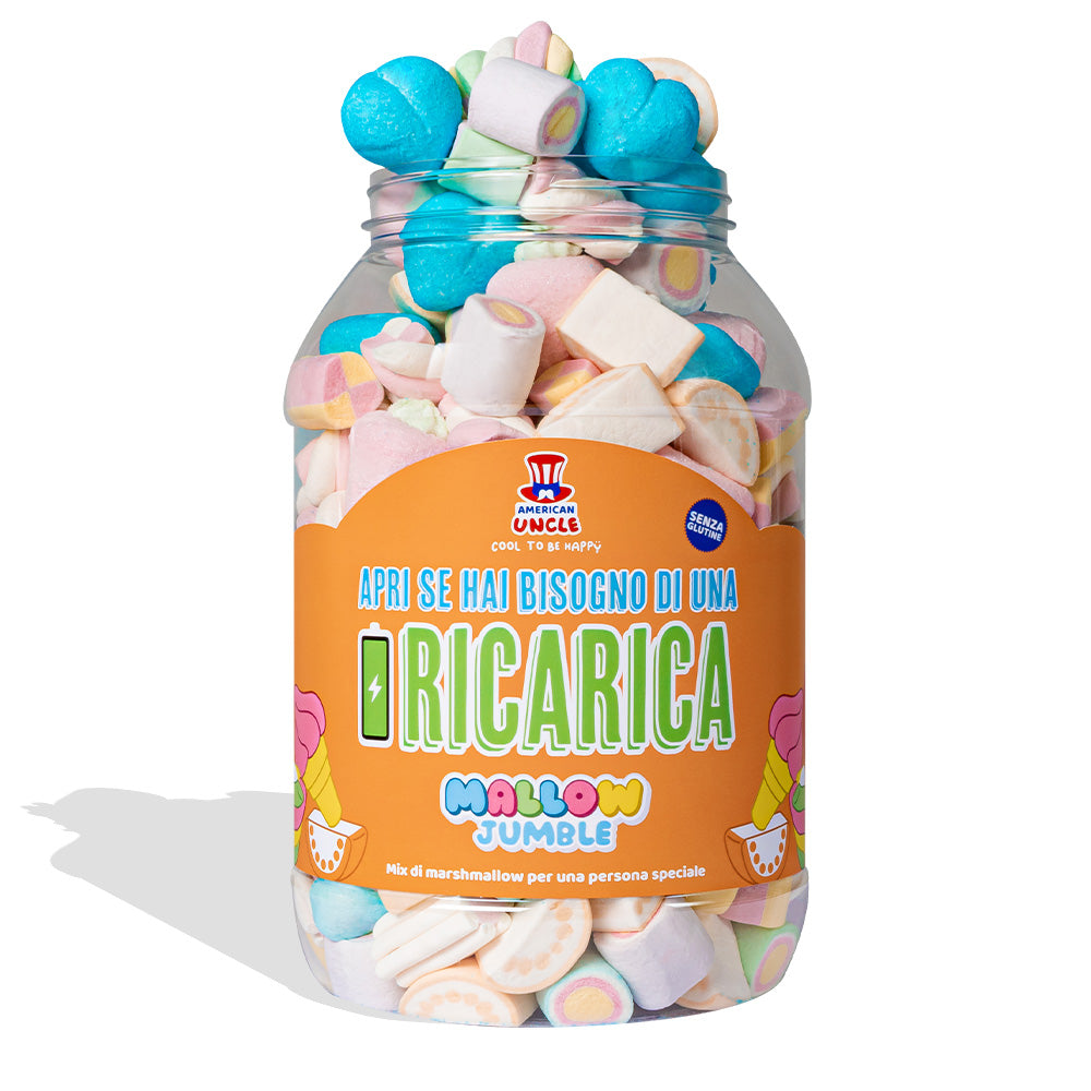 Mallow Jumble "Öffne, wenn du eine Aufladung brauchst", Glas von marshmallow zum Zusammenstellen mit deinen bevorzugten Geschmäckern 