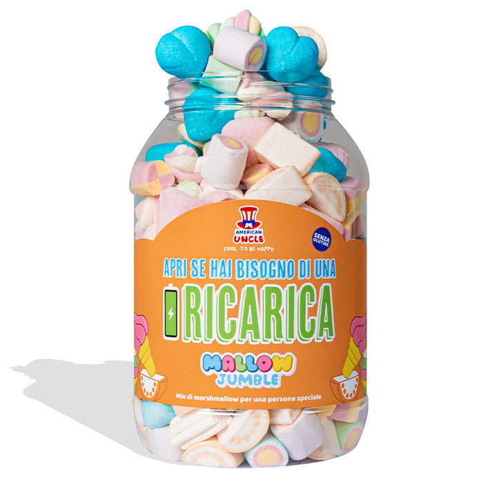 Mallow Jumble "Öffne, wenn du eine Aufladung brauchst", Glas von marshmallow zum Zusammenstellen mit deinen bevorzugten Geschmäckern 
