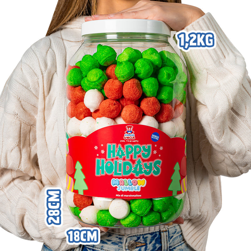 Marshmallow-Mischung “Happy Holidays”, Glas mit Marshmallows zum selbst Gestalten nach deinem Lieblingsgeschmack