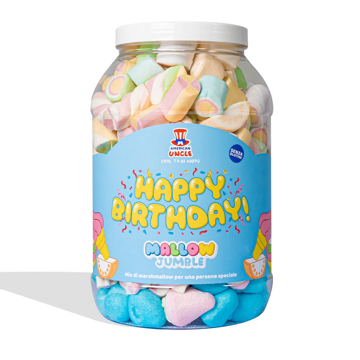 Mallow Jumble “Happy Birthday”, Dose von marshmallow zum Zusammenstellen mit deinen Lieblingsgeschmäckern 