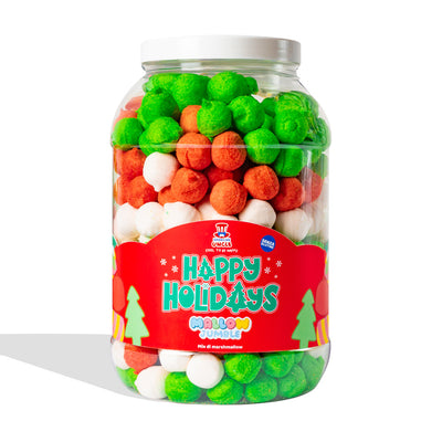 Marshmallow-Mischung “Happy Holidays”, Glas mit Marshmallows zum selbst Gestalten nach deinem Lieblingsgeschmack