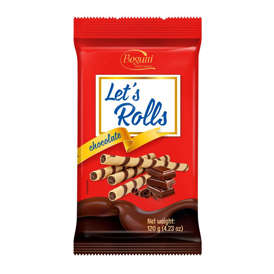 Confezione da 120g, wafer con crema al cioccolato Bogutti.