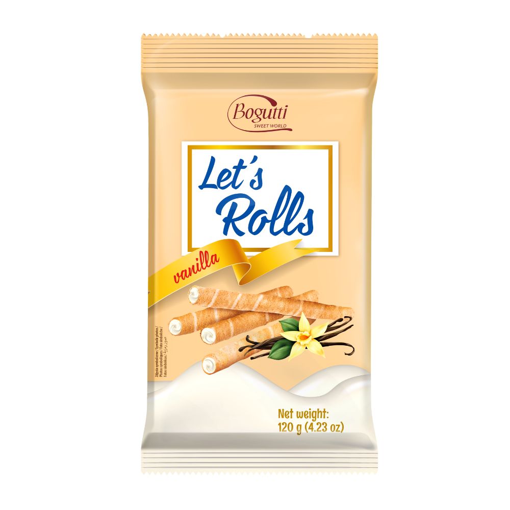 Confezione da 120g, wafer con crema alla vaniglia Bogutti.