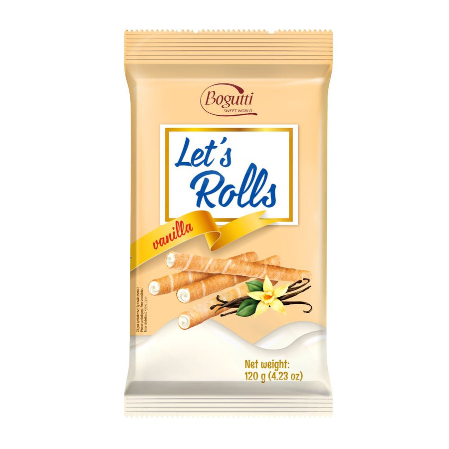 Confezione da 120g, wafer con crema alla vaniglia Bogutti.