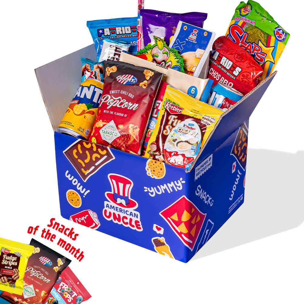 Snack box aus mindestens 40 internationalen Produkten: Süßes ...