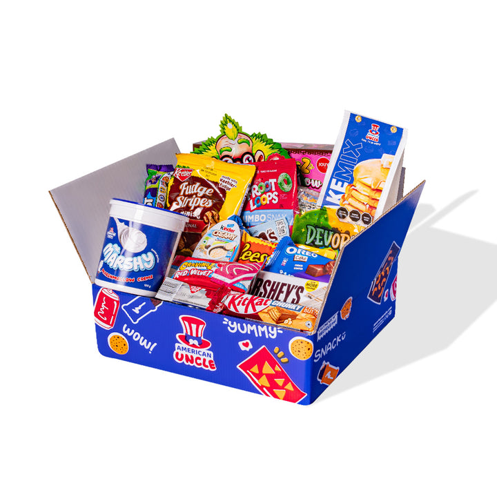 Snack box süß aus mindestens 20 internationalen Produkten 