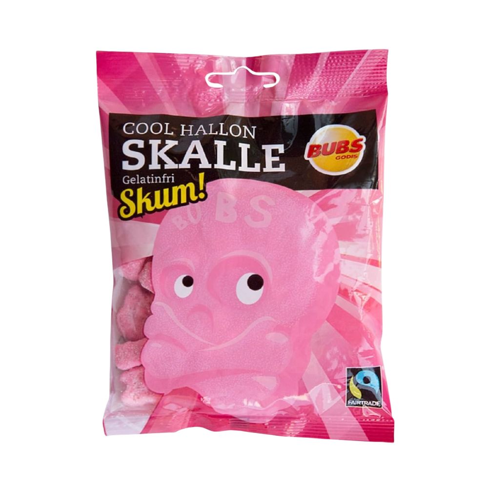 Bubs Skalle Cool Raspberry, Gummibonbons mit Himbeergeschmack, 90g 