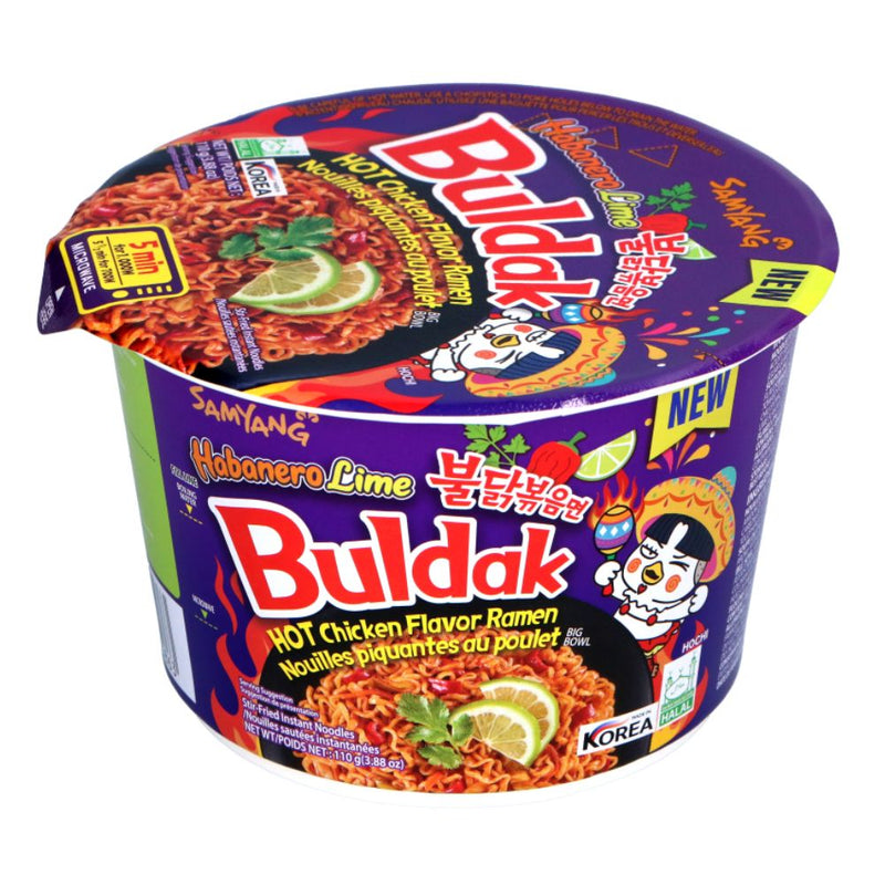 Confezione da 110g, noodles piccanti al gusto di habanero e lime Samyang Buldak.