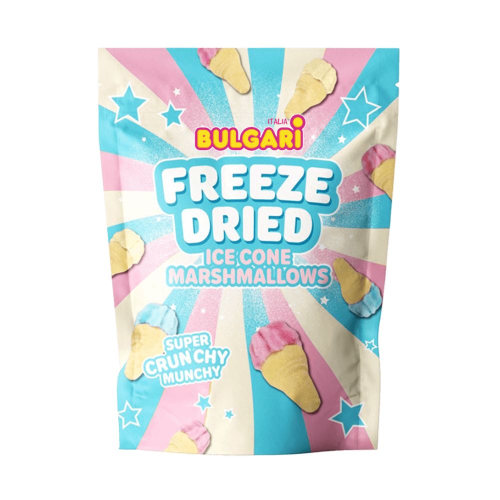 Bulgari Gefriergetrockneter Eiskegel Marshmallow, marshmallow gefriergetrockneter Eiskegel in Form eines 40g Eistütchens 
