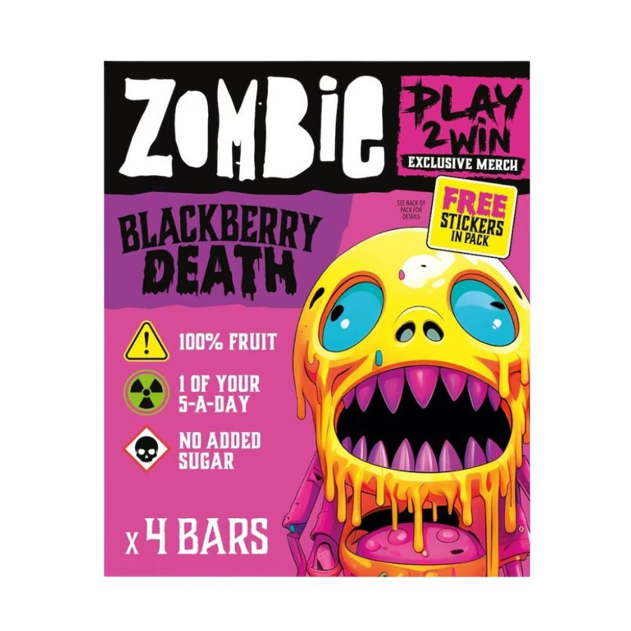Zombie Blackberry Death Fruit Bars, barrette di frutta mela e mora da 100g.