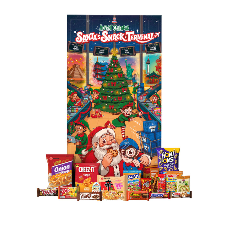 Santas Snack Terminal, XXL-Adventskalender mit über 24 snack süßen und herzhaften Leckereien aus aller Welt 