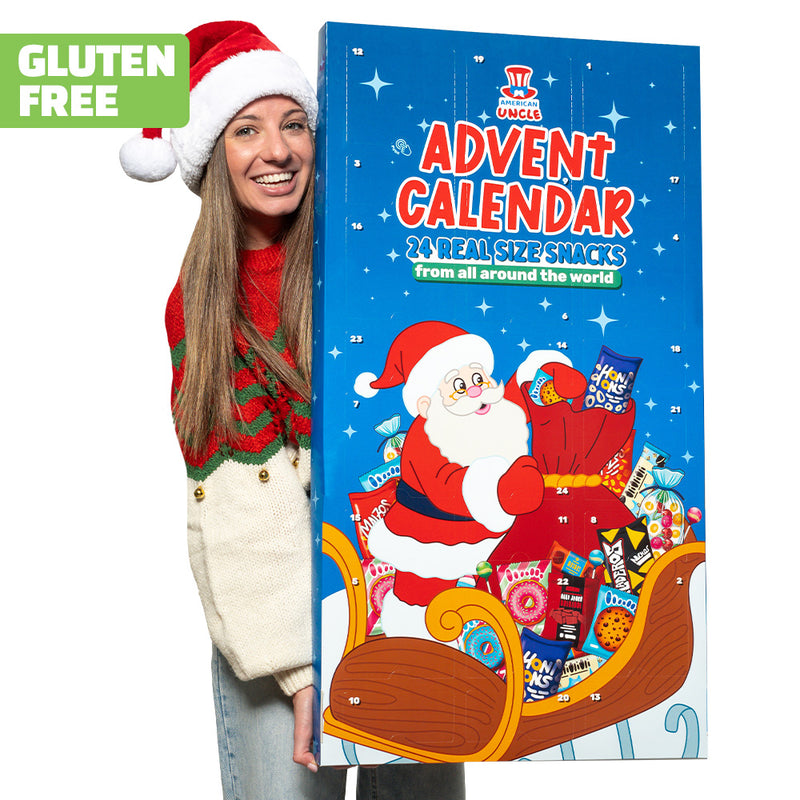 [GLUTEN FREE] XXL Adventskalender, Schachtel mit 24 snack glutenfreien süßen und salzigen Überraschungen in Originalgröße 