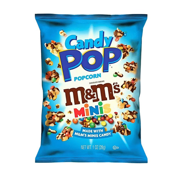 Candy Pop Popcorn M&M's Minis, mit Schokolade überzogener Popcorn und M&M's Minis 28g 