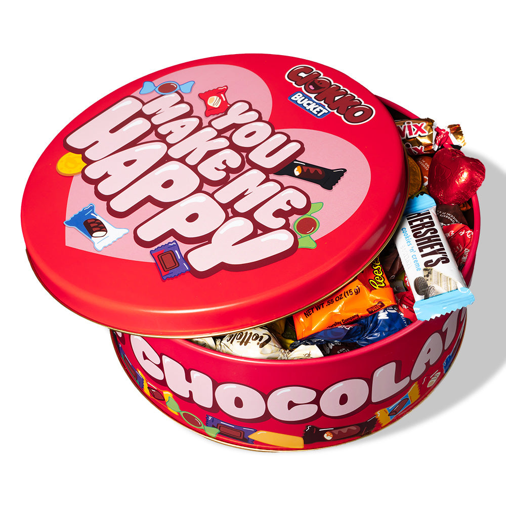Ciokko Bucket “Du machst mich glücklich”, 1 kg Dose Pralinen zum Zusammenstellen mit den Lieblingsgeschmäckern deines Partners 