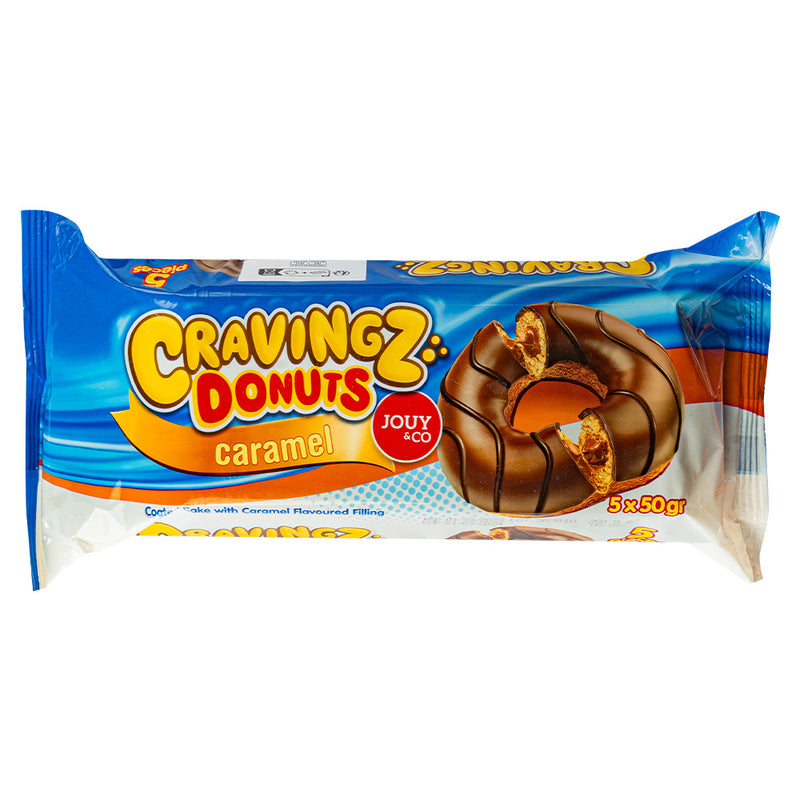 Jouy&Co Cravingz Donuts Caramel, 5 Krapfen gefüllt mit Karamellcreme und mit Schokolade überzogen, 50g