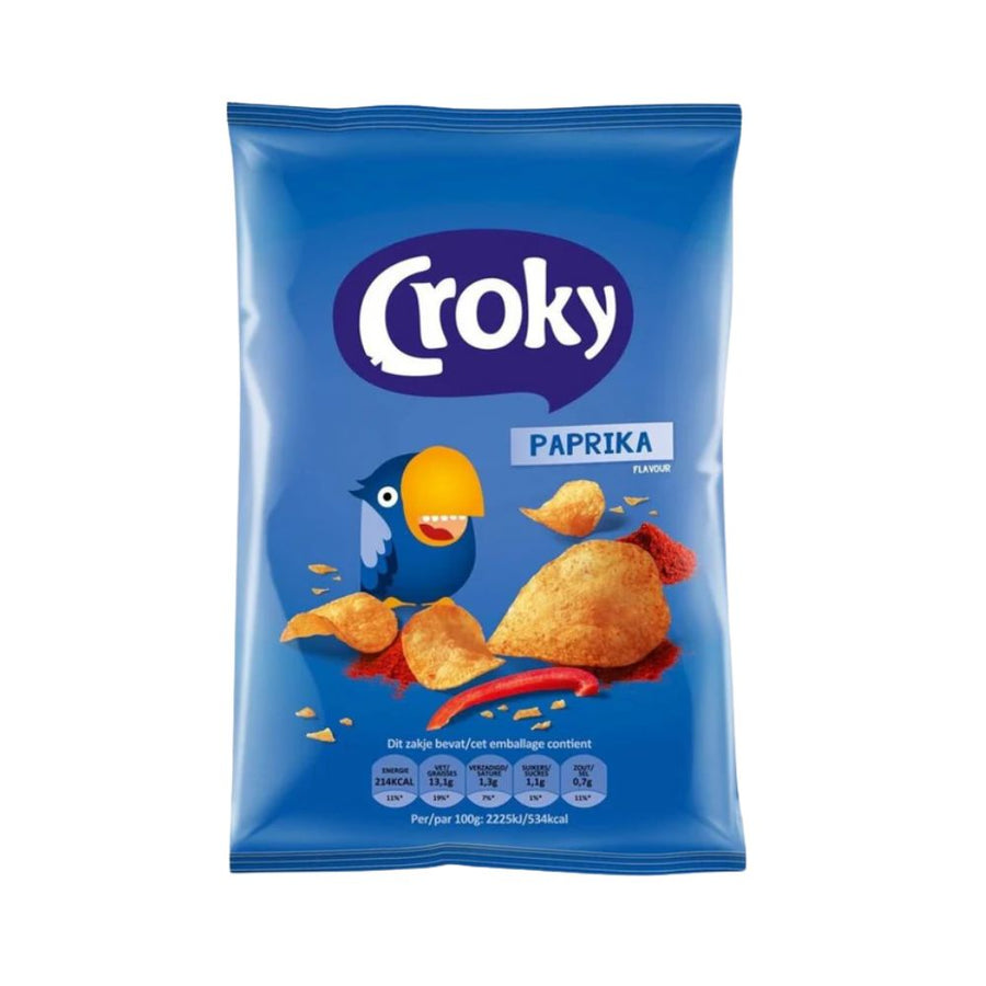 Confezione da 40g patatine al gusto di paprika Croky.