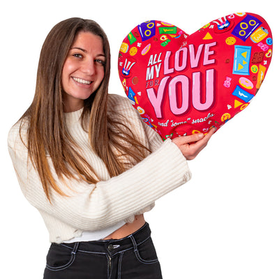 Valentine's Heart L, herzförmiges Kissen mit 30 süßen und herzhaften Überraschungssnacks