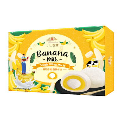 Confezione da 180g, mochi al gusto di banana e latte.